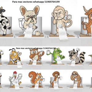 Divertido soporte de papel higienico con animales tapandose la nariz