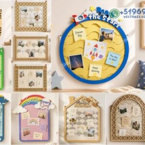 Tableros portafotos y organizadores de recuerdos infantiles para corte láser