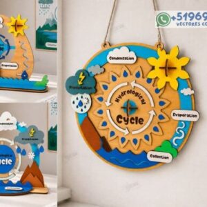 Maqueta de colegio Educativo del Ciclo hidrológico del Agua – Diseño Didáctico para Corte Láser