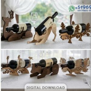 Soportes Creativos para Botellas de Vino – Pack Decorativo para Corte Láser
