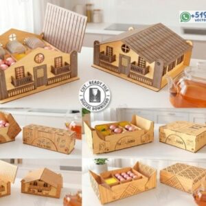 Caja Casita para Té y Chocolates en Madera para Corte Láser