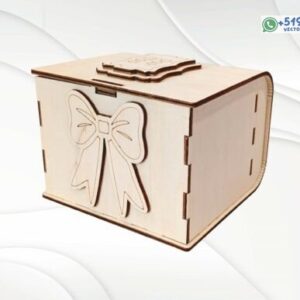Caja de Regalo con Lazo y Cierre en Madera para Corte Láser
