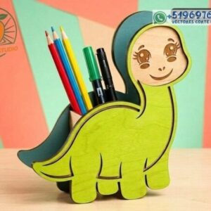 Portalápices dinosaurio infantil para corte láser en madera