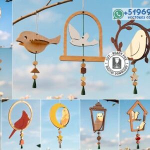 Adornos Colgantes de Pájaros – Pack Decorativo Suspendido para Corte Láser