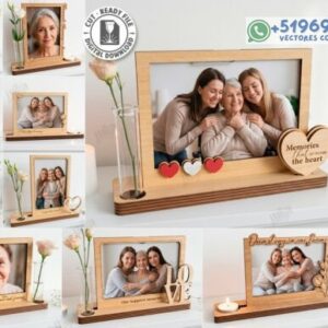 Marcos de Fotos Decorativos con Portavelas y Florero – Pack Emotivo para Corte Láser