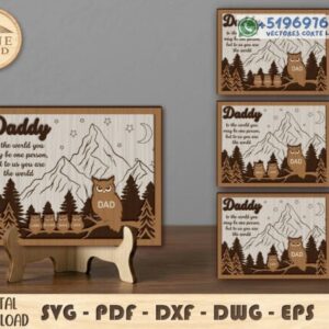 Cuadro Familiar “Daddy” con Búhos – Decoración Emotiva para Corte Láser