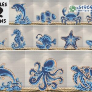 Animales Marinos Multicapa – Pack Oceánico Decorativo para Corte Láser