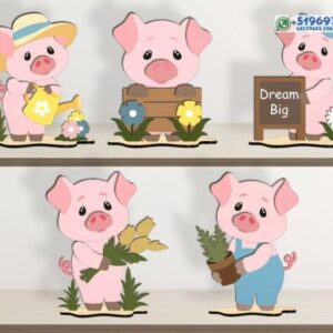 Figuras Decorativas de Cerdito en Capas 3D para Corte Láser