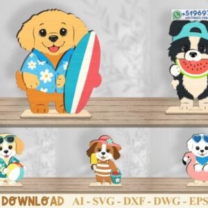 Figuras Decorativas de Perros de Verano en Madera para Corte Láser