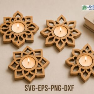 Soportes Mandala para Luz vela de Té en Madera para Corte Láser