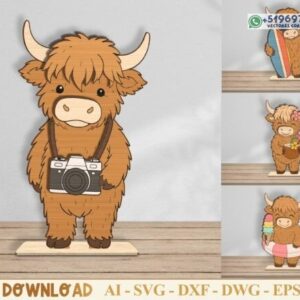 Figuras Decorativas 3D de Vaquita Highland para Corte Láser
