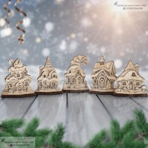 Pack de 5 Casas Navideñas estilo Papa Noel para Corte Láser