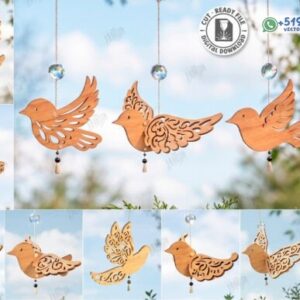 Paquete de Adornos de Pájaros Voladores en Madera para Corte Láser