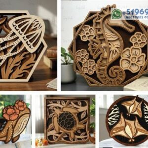 Animales Marinos Multicapa en 3D – Pack Artístico Oceánico para Corte Láser