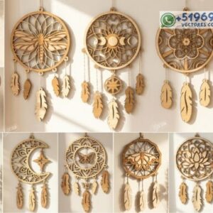 Atrapasueños Místicos en Madera – Pack Espiritual para Corte Láser