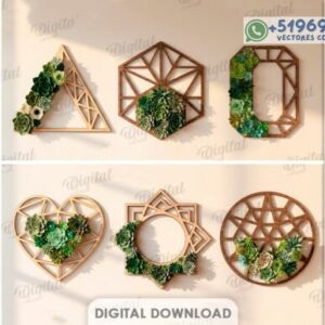 Marcos geométricos florales para pared en corte láser