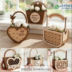 Cestas Florales para el Día de la Madre – Pack Decorativo de Carteras y Canastas para Corte Láser