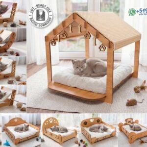 Cama y Casita para Mascotas en Madera – Vector para Corte Láser CNC