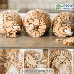 Clips decorativos de animales para bolsas de pan en corte láser