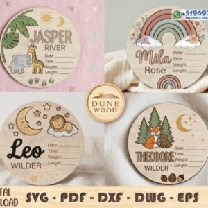 Placas de Nacimiento Personalizadas para Bebé en Madera para Corte Láser