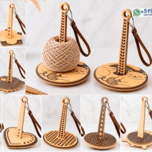 Soportes Decorativos para Ovillo de Hilo en Madera para Corte Láser