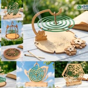 Soportes Decorativos para Espiral Antimosquitos en Madera para Corte Láser