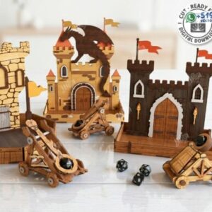 Set de castillos medievales y máquinas de asedio para corte láser
