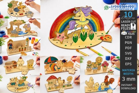 Escenarios Infantiles para Pintar en Madera para Corte Láser