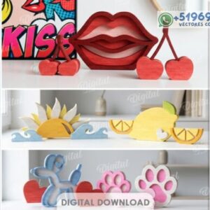 Adornos Decorativos con Soporte – Pack Colorido Moderno para Corte Láser