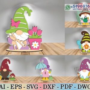 Gnomos Decorativos de Primavera – Pack Encantador para Corte Láser