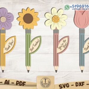 Lápices florales decorativos para maestros en corte láser