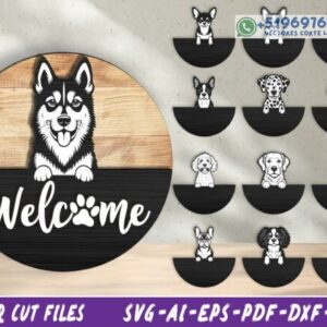 Letreros de Bienvenida para Amantes de Perros – Pack Decorativo Redondo para Corte Láser