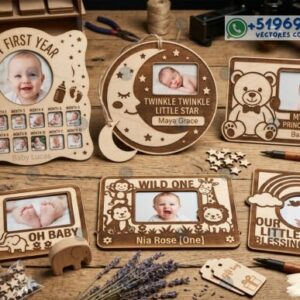 Marcos Fotográficos para Bebés y Niños – Pack Personalizable para Corte Láser