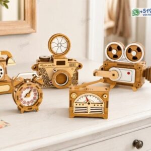 Set de mini llavero de objetos retro decorativos para corte láser