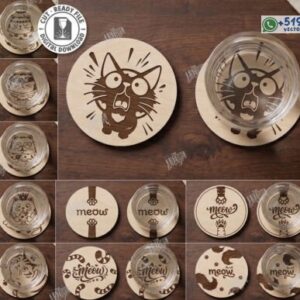 Bases Decorativas de posavasos de Gato en Madera para Corte Láser
