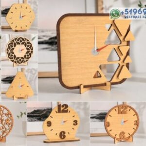Colección de relojes de mesa decorativos para corte láser en madera