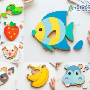 Rompecabezas Montessori Infantiles – Pack Educativo de Figuras para Corte Láser