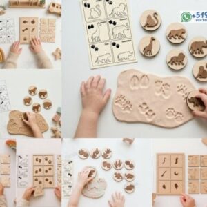Juegos educativos Montessori de huellas y dinosaurios para corte láser