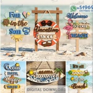 Señales Decorativas de Verano y Playa – Pack Tropical para Corte Láser