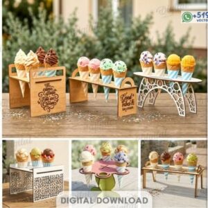 Soportes para Conos de Helado en Madera para Corte Láser