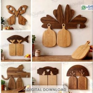 Paquete de Tablas de Cortar para cocina con Soportes Decorativos para Corte Láser