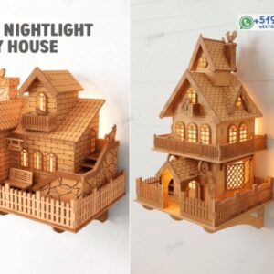 Casa de Hadas Luminosa de Pared en Madera para Corte Láser