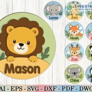 Letreros infantiles personalizados con animales para habitación en corte láser