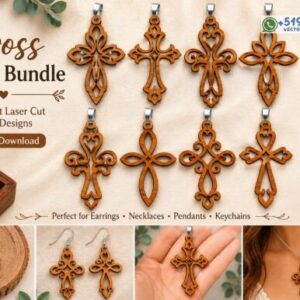Pack de aretes pendientes de Cruces Decorativas para Corte Láser en Madera