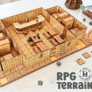 Escenografía RPG de Taberna Medieval en Madera para Corte Láser