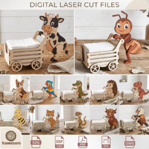 paquete de divertidos servilleteros con forma de animales para Corte Láser