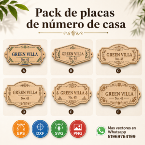 Pack de placas decorativas para número de casa – 6 diseños vectoriales