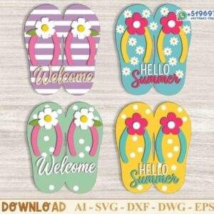 Letreros de Verano en Forma de Sandalias chanclas para Puerta y Decoración en Corte Láser