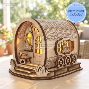 Casita Rodante caravana carroza Decorativa de hadas con Iluminación LED para Corte Láser