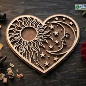 Corazón Decorativo Sol, Luna y Estrellas para Corte Láser